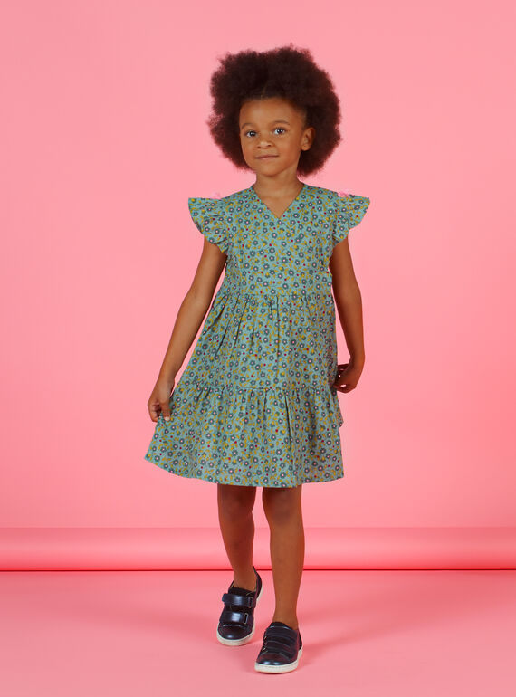 Vestido caqui de mangas curtas estampado florido menina MAKAROB2 / 21W901I1ROB612