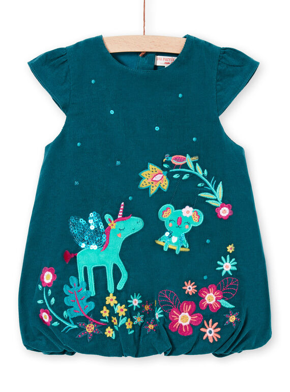 Vestido bola de mangas curtas azul pato bebé menina MITUROB2 / 21WG09K2ROB714