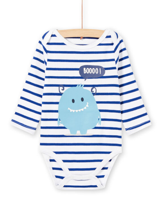 Body branco de mangas compridas às riscas padrão monstro bebé menino MEGABODMON / 21WH14B3BDL000