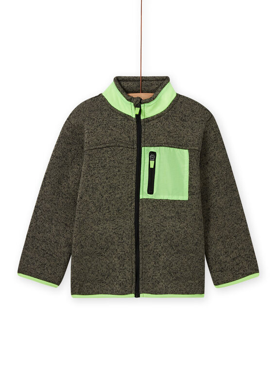 Casaco de malha caqui com aplicações verde fluorescente menino MOJOGITEK4 / 21W90211GILG631