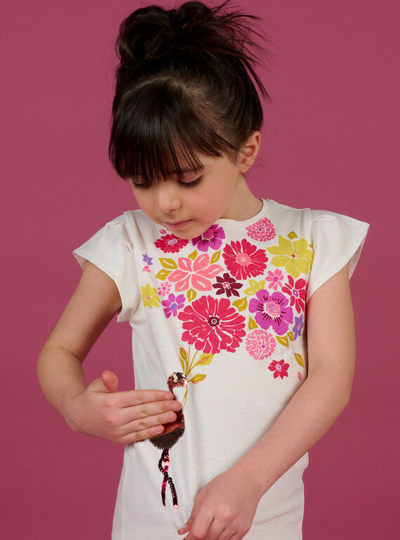 T-shirt com estampado de flamingo e lantejoulas cru menina NAFLATI1 / 22S901R2TMC001