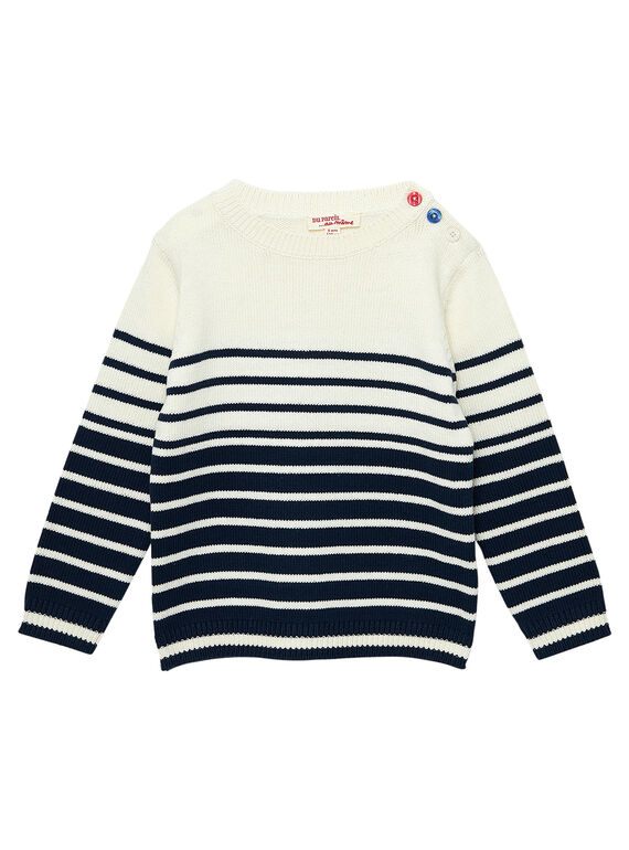Camisola em algodão menino às riscas e jacquard azul-marinho e cru JOJOPUL2 / 20S90243D2E003