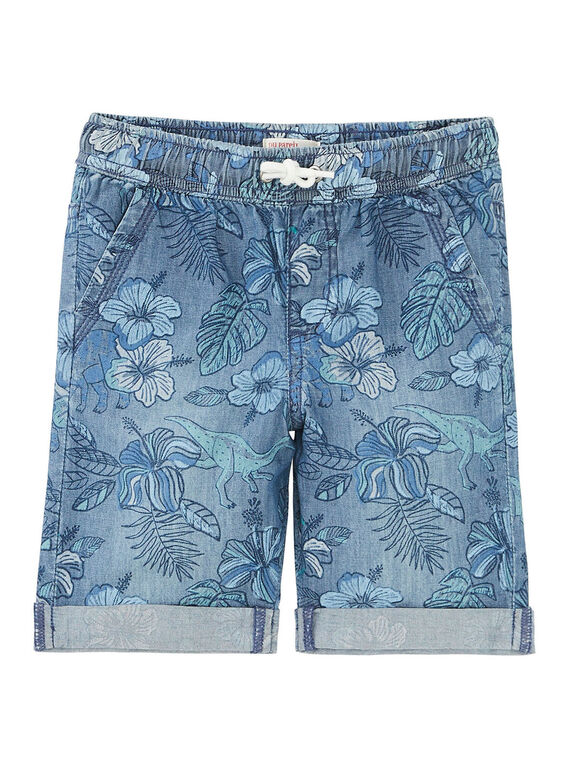 Bermudas chambray menino em ganga média com estampado  JOQUABER3 / 20S902R1BER721