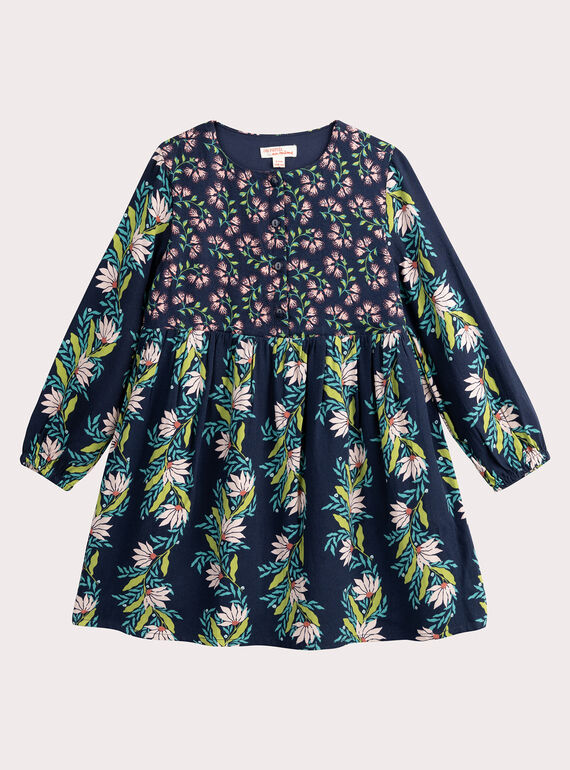 Vestido de menina com estampa de retalhos floridos da marinha  VAKLIROB1 / 24W90142ROB070