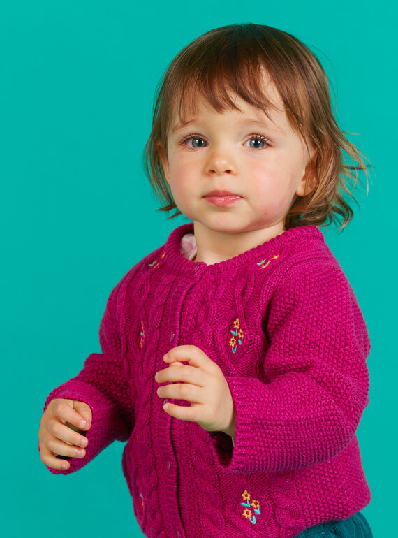 Cardigã em malha rosa escuro bordado bebé menina MITUCAR1 / 21WG09K1CARD312