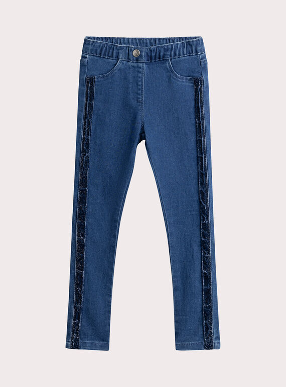 Jegging em jeans azul com tiras de lurex para meninas  VAJOJEG1 / 24W901H1PANP274