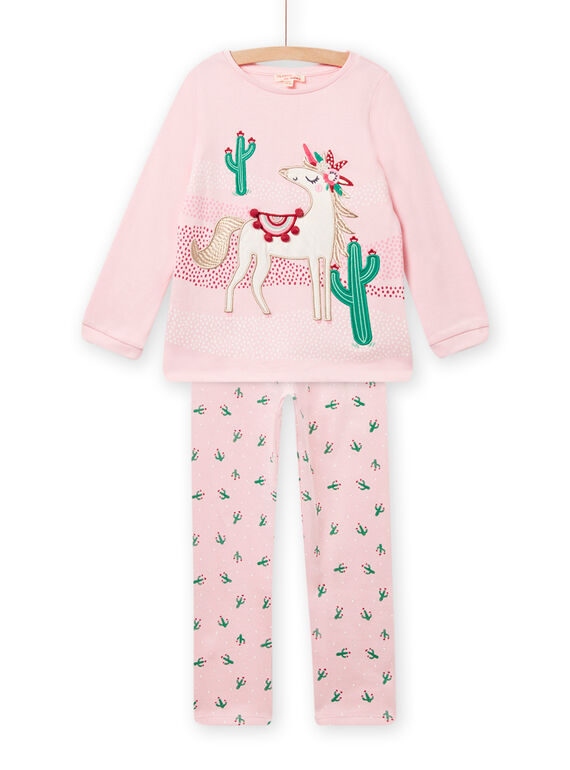 Conjunto pijama t-shirt e calças rosa polar com estampado unicórnio decorativo menina NEFAPYJMEX / 22SH11E2PYJD328