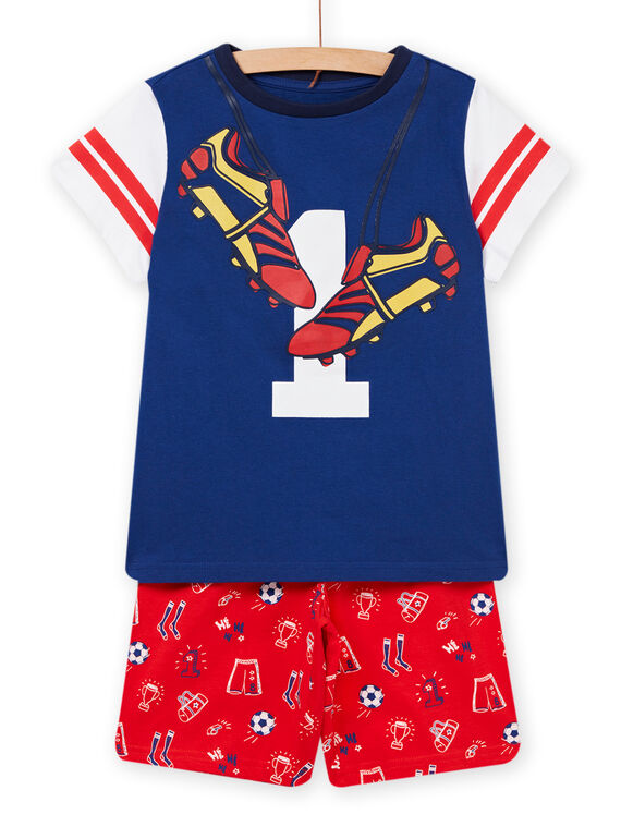 Conjunto de pijama T-shirt e calções com estampado de futebol azul-elétrico menino NEGOPYCFOOT / 22SH12H3PYJ217