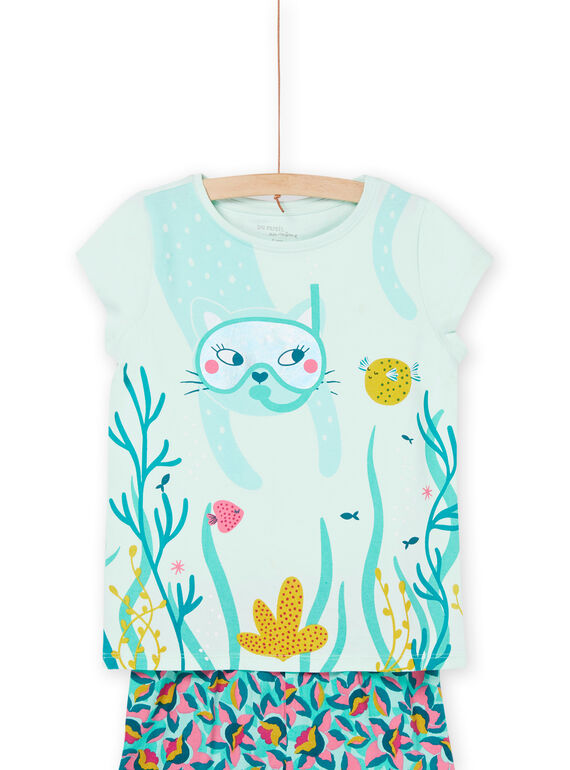 Pijama azul-gelo com padrão de fundos marinhos e estampado florido REFAPYJMAS / 23SH11H8PYJ219