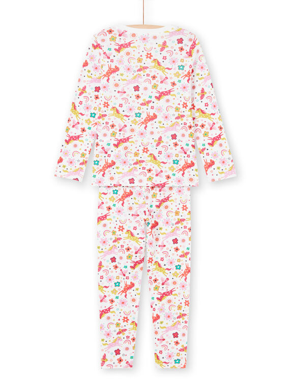 Conjunto pijama T-shirt e calças rosa e cru com estampado de unicórnios e fantasia menina MEFAPYJUNI / 21WH1186PYJ001