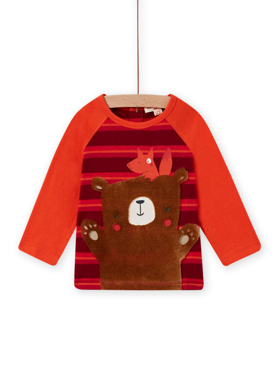 T-shirt coral, vermelho e castanho com padrão ursinho bebé menina MUFUNTEE2 / 21WG10M1TML504