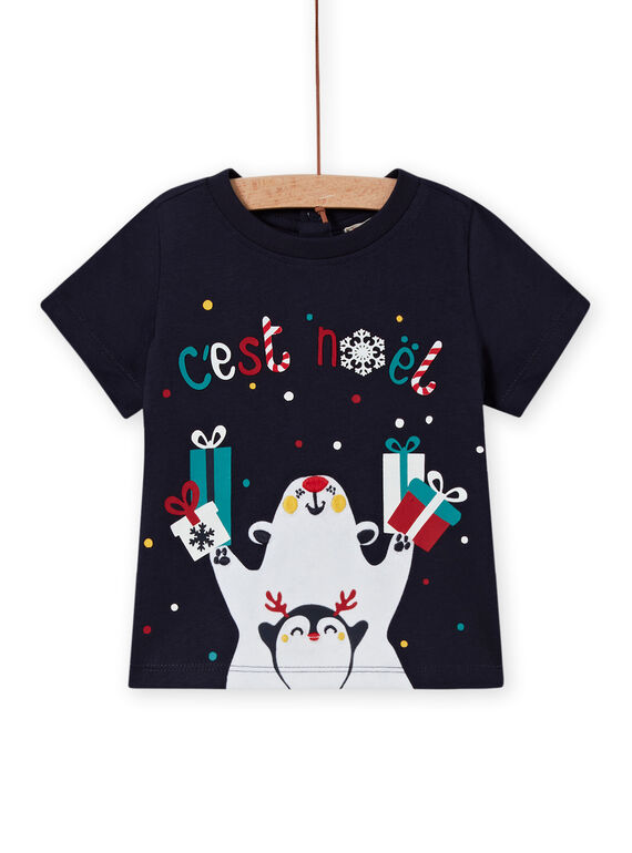 T-shirt azul-marinho e estampado Natal fantasia bebé menino MUNOTEEX / 21WG10Q1TMC070
