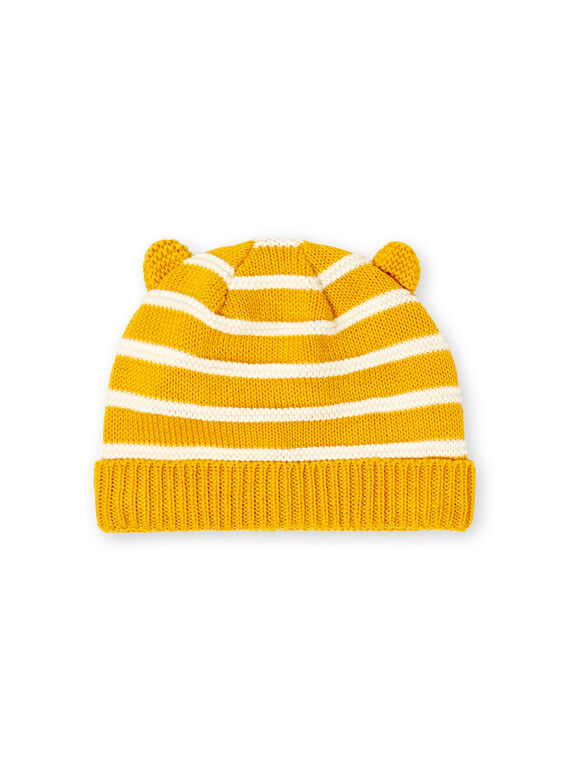 Gorro amarelo e branco às riscas em malha fina bebé menino LYUNOBON / 21SI10L1BON106