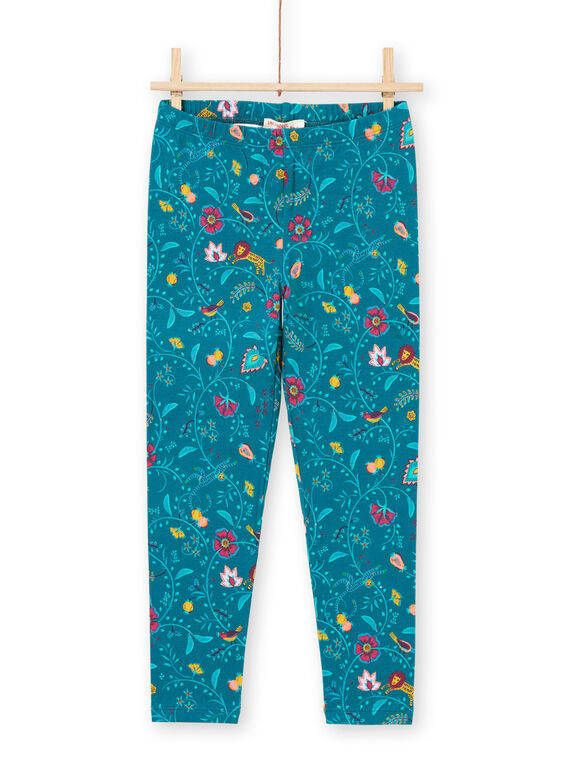 Leggings azul pato com estampado florido bebé menina MYATULEG1 / 21WI01K1CAL714
