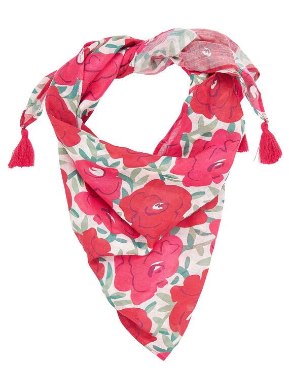 Lenço triangular criança menina com padrão flores grandes + pompons nas pontas JYAWEFOUL / 20SI0191FOU001