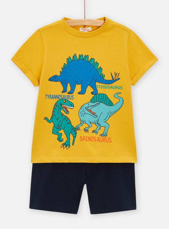 Conjunto amarelo e azul-escuro com estampado de dinossauros para menino TOPLAENS3 / 24S902S1ENSB102