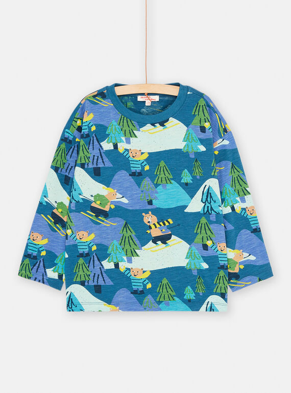 T-shirt azul de França com estampado de montanha e urso para menino SODUTEE2 / 23W902P3TMLC226
