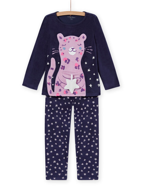 Conjunto de pijama fosforescente padrão leopardo decorativo em veludo menina MEFAPYJSTA / 21WH1192PYJC202