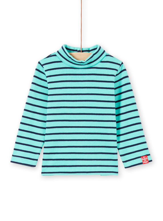 Camisola interior turquesa e azul-marinho às riscas bebé menino MUJOSOUP1 / 21WG10N2SPL209