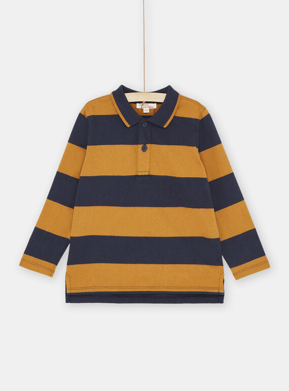 Polo azul-marinho e castanho com estampado às riscas menino SOJOPOL4 / 23W902B1POL809
