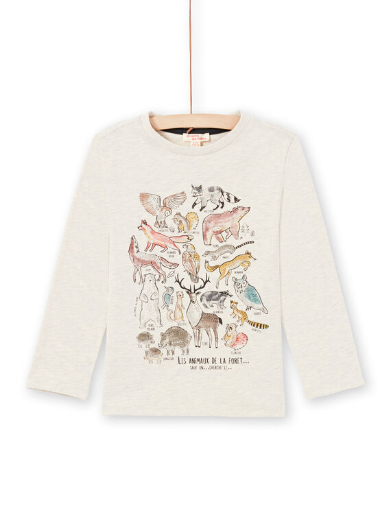 T-shirt de mangas compridas bege mesclado com padrões animais da floresta menino MOSAUTEE3 / 21W902P2TMLA013