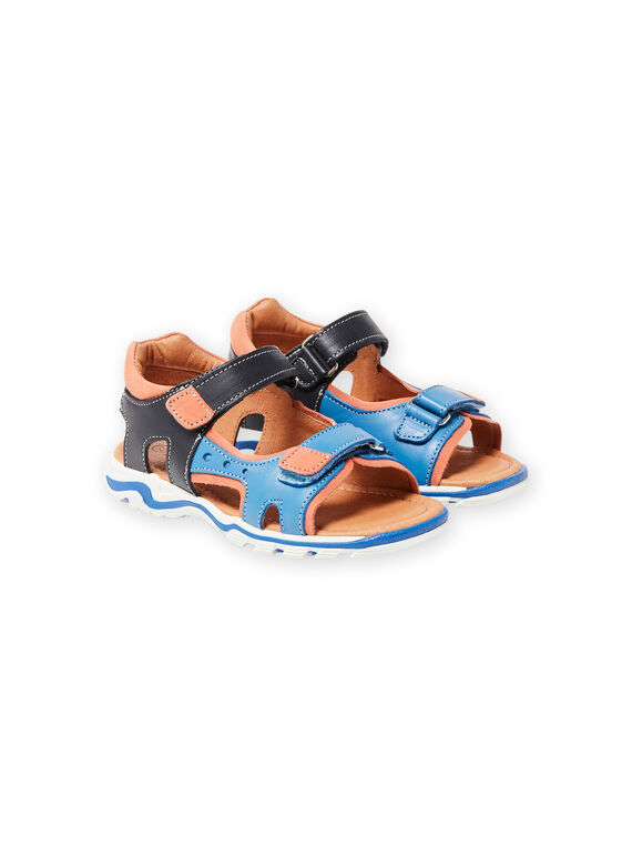 Sandálias de couro azul e bege menino LGSANDJACK / 21KK3651D0E701