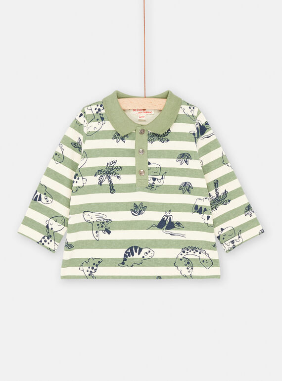 Polo cru e verde-tília com estampado às riscas para bebé menino SUVERPOL / 23WG10J1POL005