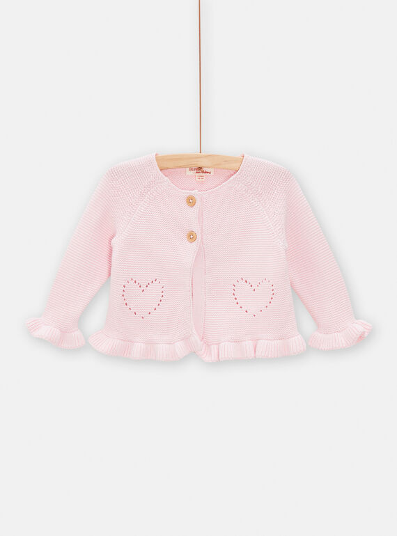 Cardigã rosa-pétala em tricô para bebé menina TIDECAR2 / 24SG09J2CAR309