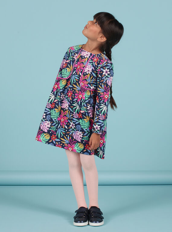 Vestido azul com estampado florido colorido de veludo menina MAPLAROB2 / 21W901O1ROBC202