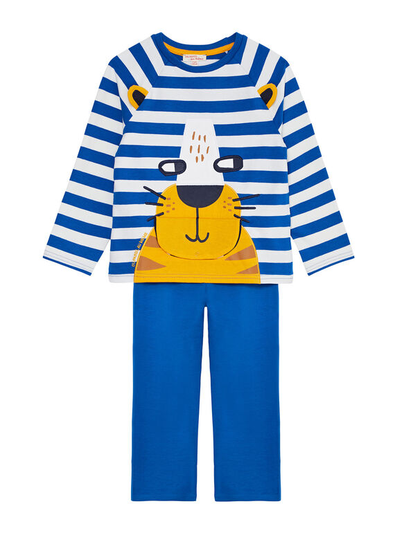 Pijama em moletão azul e cru criança menino JEGOPYJLION / 20SH1227PYJC238