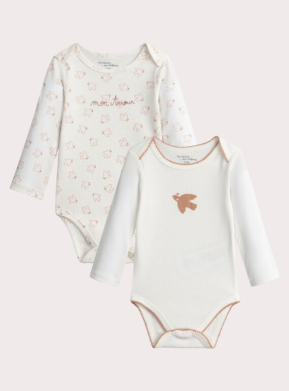 Conjunto de 2 bodysuits de manga comprida com estampa de pássaro para menina  VEFIBODVOL / 24WH1386BDL001