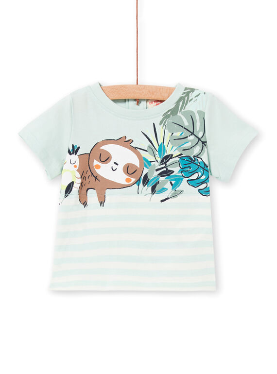 T-shirt verde-água e branca às riscas bebé menino LUVERTI3 / 21SG10Q3TMCG632