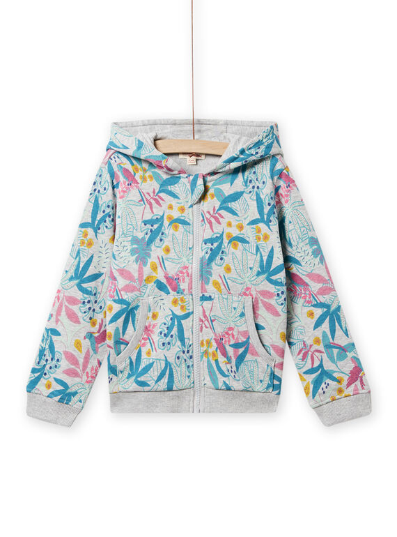 Parte de cima de fato de treino cinzento mesclado, azul e rosa com estampado de folhagem menina NAJOHOJOG2 / 22S90161JGH943