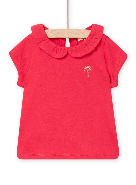 T-shirt com gola Peter Pan rosa-framboesa bebé menina NIJOBRA7 / 22SG09C3BRA308