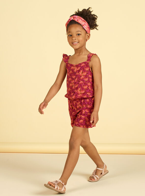Macacão bordô e laranja estampado folhagem menina LATERCOMBI / 21S901V1CBL719