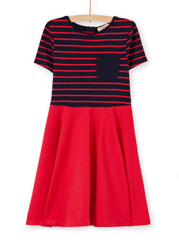 Vestido patinadora mangas curtas em milano vermelho e azul-marinho LAJOROB1 / 21S90131D2FC205