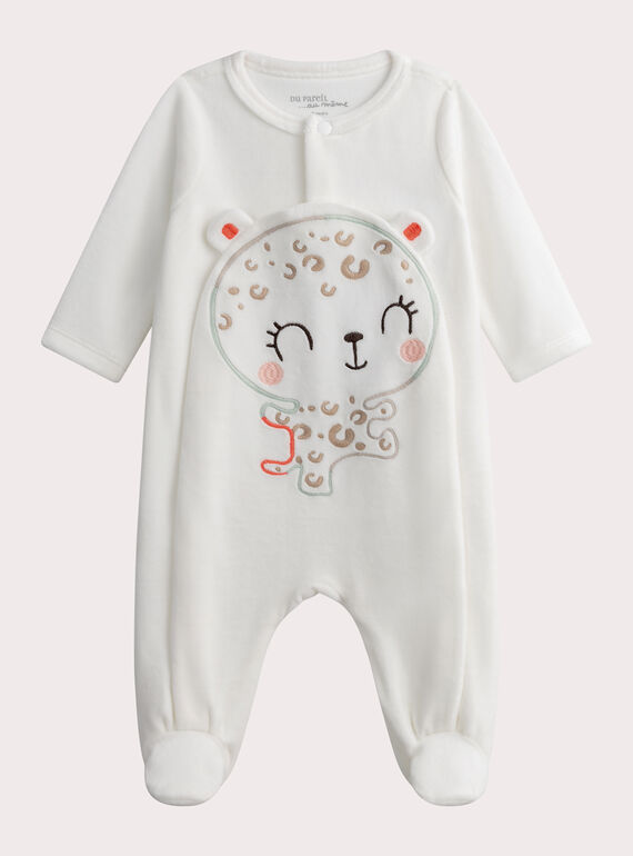 Babygrow cru em veludo com padrão de pantera WOU1GRE3 / 25SF0371GRE005