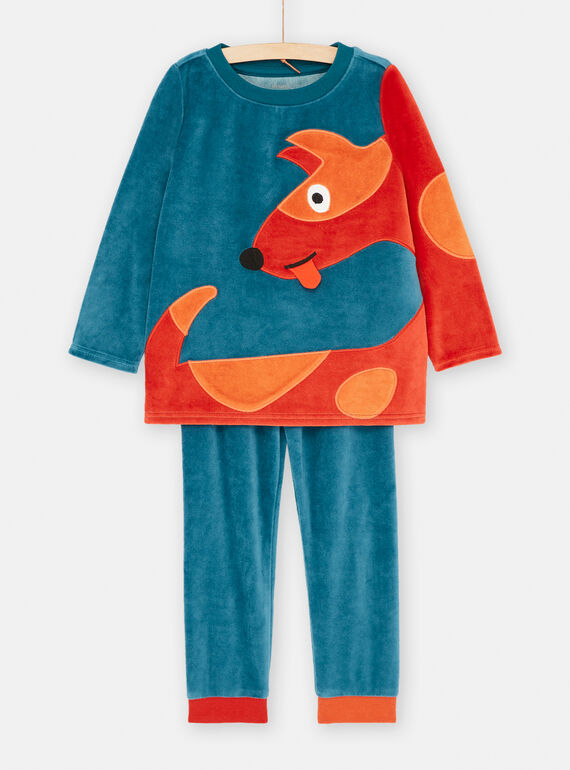 Pijama em veludo azul com padrão de cão menino SEGOPYJCHI / 23WH1246PYJC217