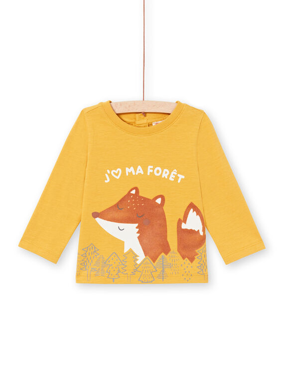 T-shirt de mangas compridas mostarda com padrão raposa e floresta bebé menino MUSAUTEE2 / 21WG10P2TMLB106