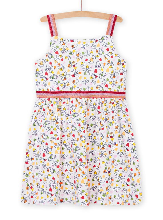 Vestido com estampado de borboletas e corações branco menina NAHOROB4 / 22S901T1ROB000
