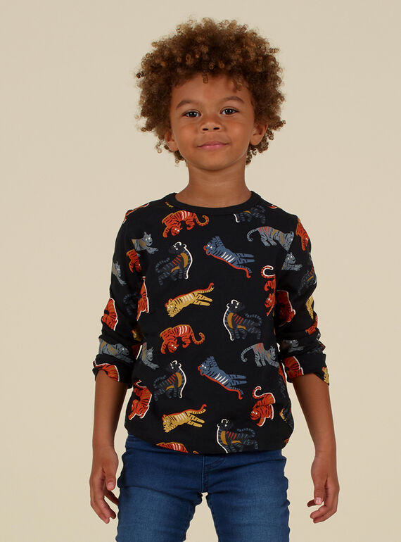 T-shirt preto mangas compridas estampado tigres menino MOHITEE3 / 21W902U2TMLJ915