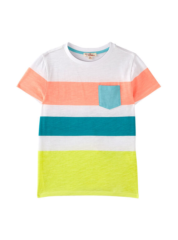 T-shirt menino branco com riscas estampadas JOQUATI2 / 20S902R5TMC000
