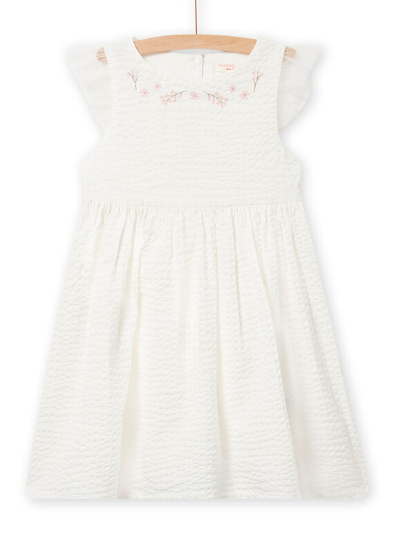 Vestido cru com bordados floridos em tule e tecido mil-raias menina NASOROB5 / 22S901Q5ROB001