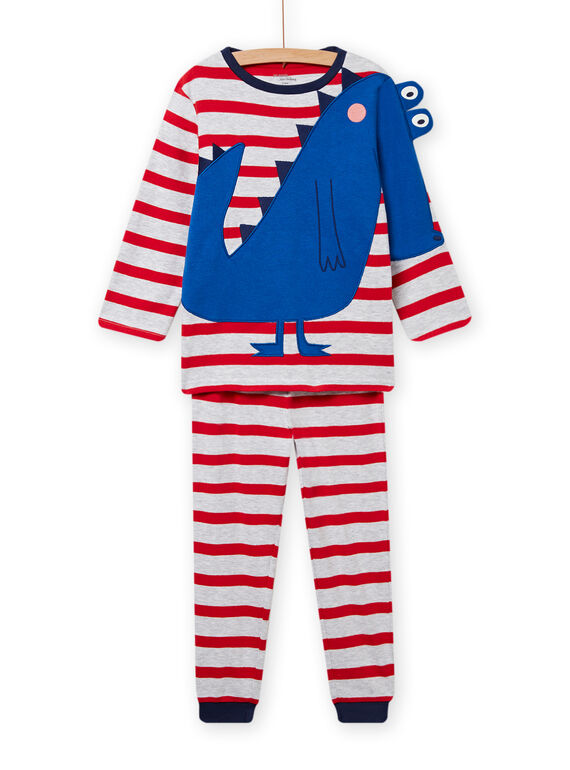 Pijama cinzento-mesclado e vermelho fosforescente menino NEGOPYJDINO / 22SH12G7PYJJ920