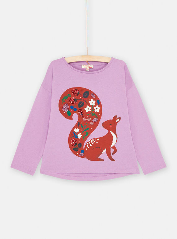 T-shirt violeta com padrão de esquilo para menina SAKHOTEE3 / 23W901Q3TMLH708