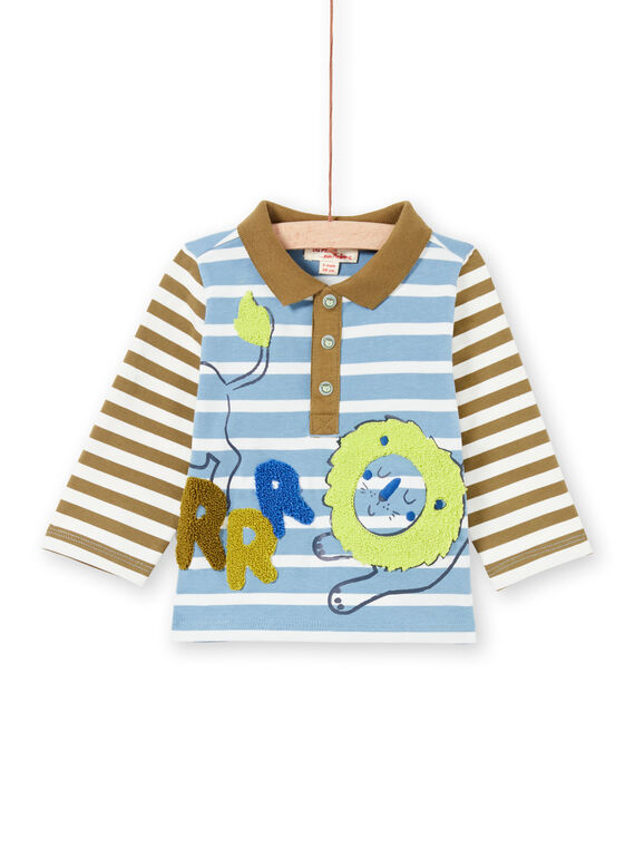 Polo azul-celeste e caqui às riscas bebé menino MUKAPOL / 21WG10I1POL020