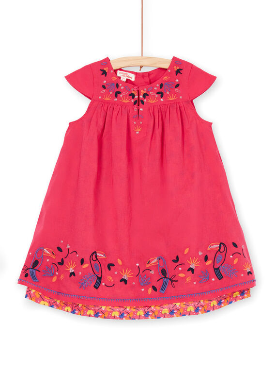 Vestido rosa com bordados tucanos LANAUROB3 / 21S901P3ROBF507