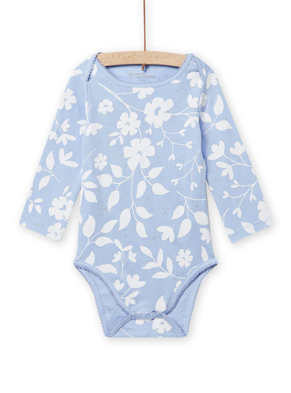 Body azul e branco com estampado florido bebé menina NEFIBODLIB / 22SH13I6BDLC218
