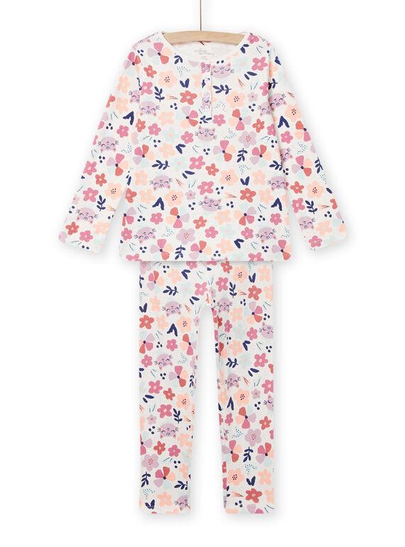 Conjunto pijama t-shirt e calças cru mesclado com estampado florido menina NEFAPYJMAX / 22SH11G8PYJ006