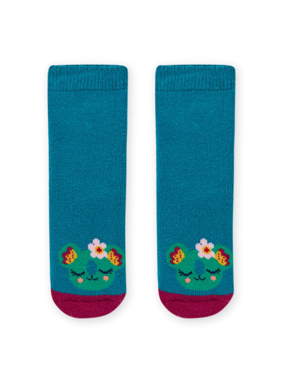 Meias lisas azul-turquesa com padrão animal bebé menina MYIJOSOQB3 / 21WI0915SOQC217